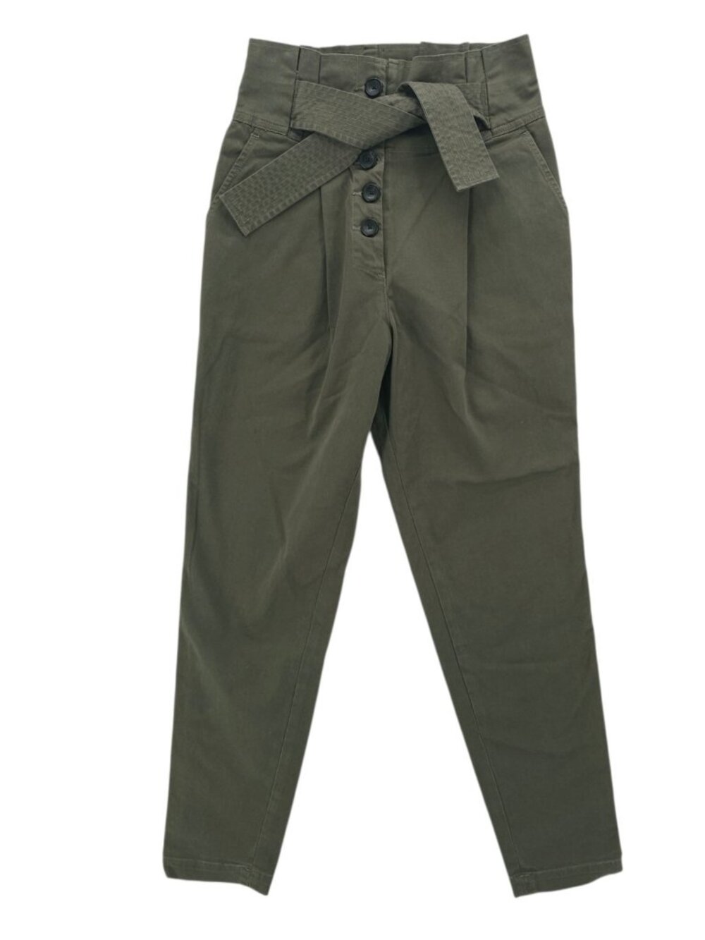 A.L.C. Krew Pant Paper Bag High Rise Olive Green Cotton Stretch Size 0